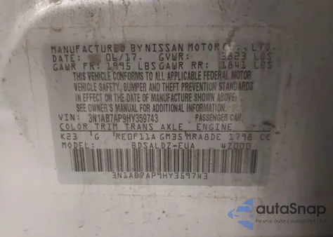 2017 Nissan Sentra Sv from USA, damaged, VIN 3N1AB7AP9HY359743